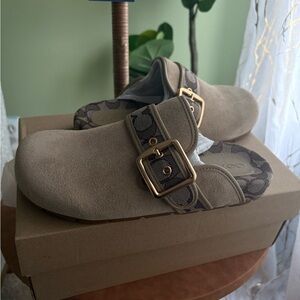 Coach Tan Mules with Gold Buckle